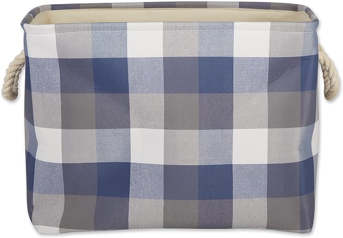 DII Buffalo Check Storage Collection Collapsible Bin with Handles, Medium Rectangle, 16x10x12, Tri Color French Blue
