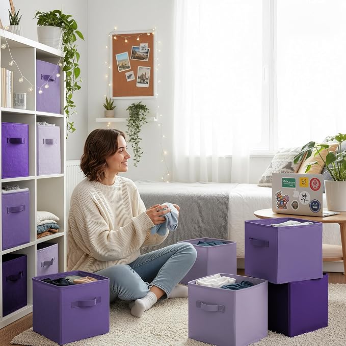 Cupic Cupid 11 Inch Storage Cube, Fabric Cube Storage Bin with Handles, Storage Cube Organizer for Clothes and Toys, Collapsible Cube Bins for Closet, Shelves, Nursery, 6-Pack, Purple Gradient