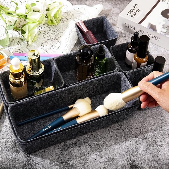 Desk Drawer Organizer Bins, 8pcs Felt Shallow Bathroom Storage Trays, Office Accessories & Workspace Organizers Jewelry & Makeup Boxes Containers(Black)