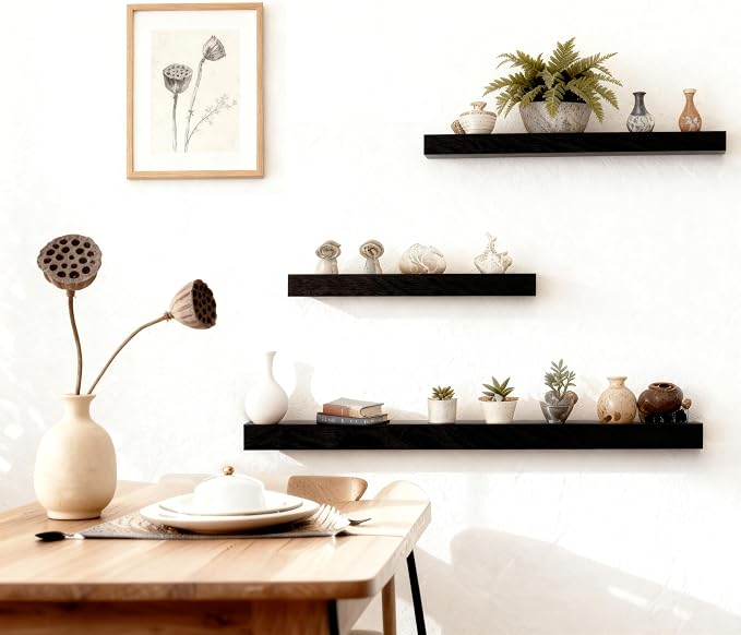 Floating Shelves for Wall(Set of 2)-36 Inch Black Wood Wall Shelf with Invisible Brackets for Bathroom,Bedroom,Drawingroom,Kitchen for Decor(Black,2pcs)