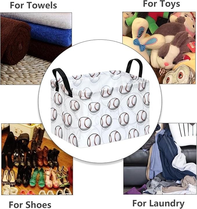 Kids Storage Basket Empty,Baseball Waterproof Storage Bins Organizer, Foldable Closet Shelf Baskets with handles for Women,Nursery Hamper Toys Box,Room Decorations