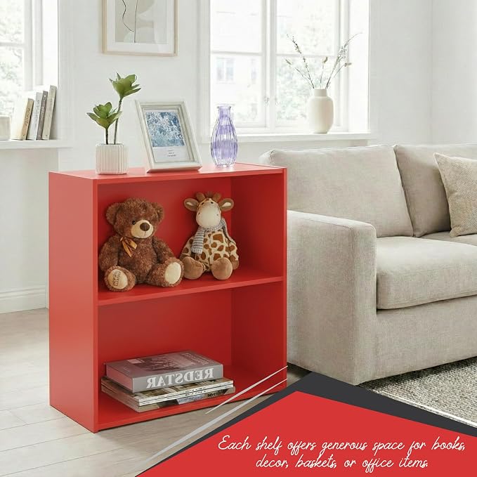 KB Designs - Tony 2-Tier Modern Bookcase with Open Storage Shelves for Kids’ Rooms, Playrooms, or Home Offices – Compact Colorful Bookshelf Organizer