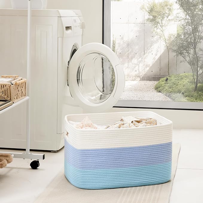Artfeel Blanket Basket,Rectangle Woven Baskets for Storage,65L Laundry Basket for Decorative Nursery Blanket,Toys,Dirty Clothes and Magazine in Shelves,Baby Room,and Living Room