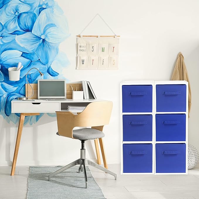 Simple Houseware Foldable Cube Storage Bins, 11-Inch Dark Blue, 6-Pack Fabric Cubes Organizer for Closet or Shelves