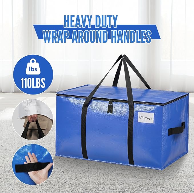BAGAIL Heavy Duty Moving Bags with Strong Handle, Extra Large Moving Boxes, Storage Tote for Clothes, College Moving Supplies(Blue, 10 Pack)