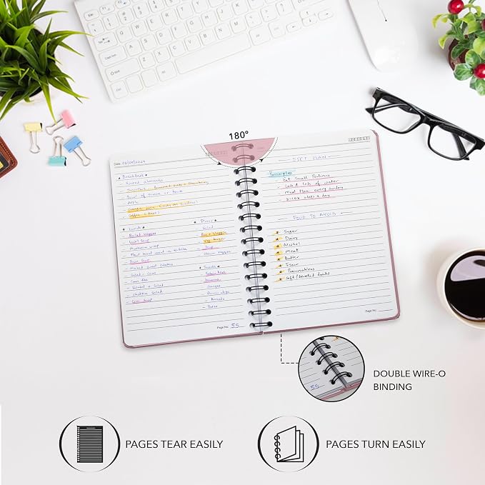 Nextnoid Lined Spiral Notebook Journal For Women & Men - A5(5.8" x 8.3") 170 Pages, Hardcover Notebooks for Work & Note Taking, College Ruled Journals for Writing - Pink