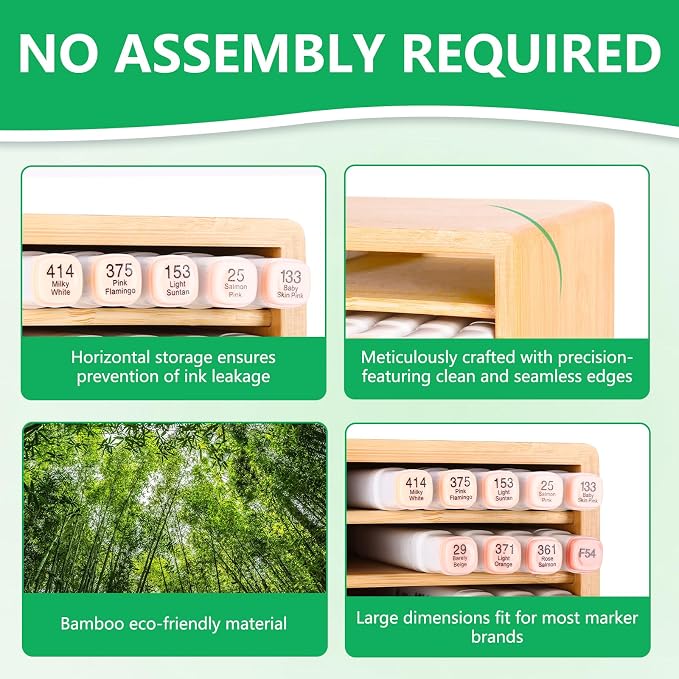 walowalo Bamboo Marker Organizer Markers 280pcs Markers Pen Holder Art Supply Pencil Storage Organizer with 28 Compartments All-in-One Marker Storage for Office Home (Holds up to 280pcs Markers)