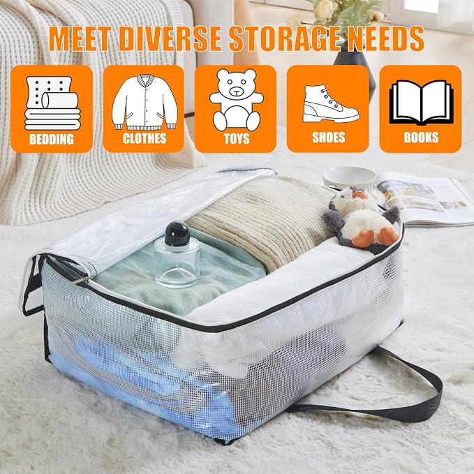 MKOKYD 40L Clear Storage Bags for Blanket, Clothes, Comforter, Bedding, Sheet, Pillow - Closet Organizers and Storage Containers, Under Bed Storage Bag with Zipper (Black, 4 Pack)