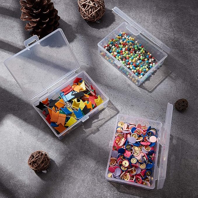 BENECREAT 12 Packs 3.8x2.7x1.3 Inches Clear Plastic Box Containers with Buckle Lids for Beads, Coins, Safety Pins and Other Craft Jewelry Watch Findings