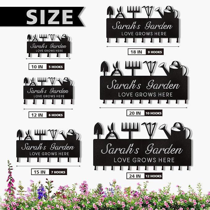 Dyoart Personalized Key Holder for Wall, Custom Name Wall Mounted Black Key Hanger with Horticultural Garden Design, Key Racks Organizer for Hallway Entryway Front Door Storeroom Decor