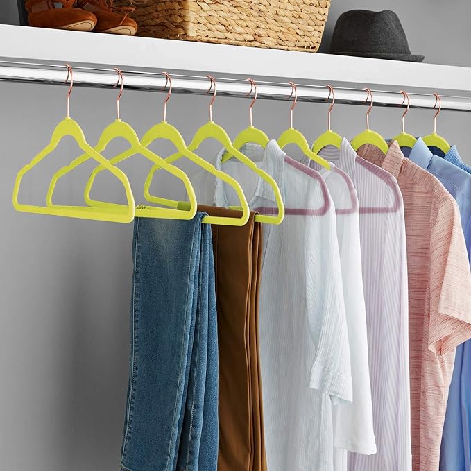 VECELO Premium Velvet Clothes Hangers Suit Heavy Duty (50 Pack)-Non Slip & Space-Saving with 6 Finger Clips & Tie Rack Excellent for Men and Women,Light Yellow