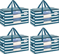 VENO 4 Pack Heavy Duty Moving Bags, Clothes and Comforter Storage Bags with Clear Window, College Dorm Essentials Packing Supplies, Foldable Boxes Alternative (Classic Navy Stripe, 4 Pack)