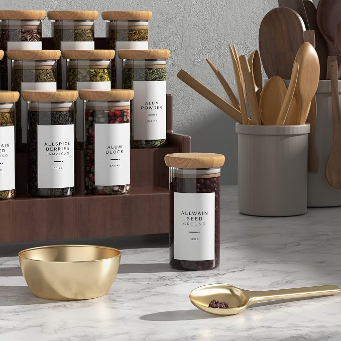 Neatsure 400 Minimalist Spice Labels, Preprinted Stickers Booklet, Black Text on White Waterproof Matte Backing, Herb Seasoning Spice Jars Rack Organization System