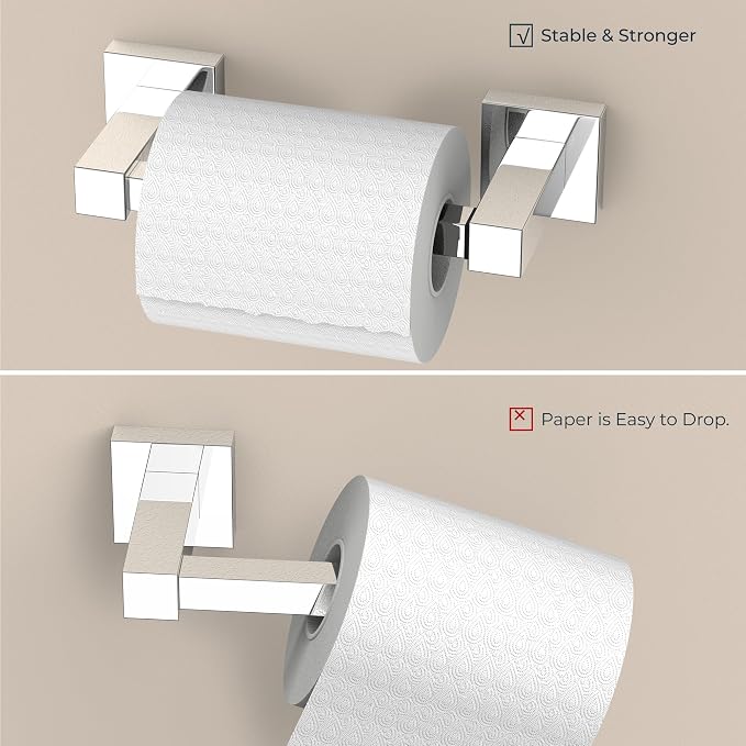 FORIOUS Toilet Paper Holder Wall Mount and Hand Towel Ring Set, SUS 304 Stainless Steel Double Post Pivoting Tissue Roll Holder, Modern Bathroom Hardware Accessories Set, Chrome
