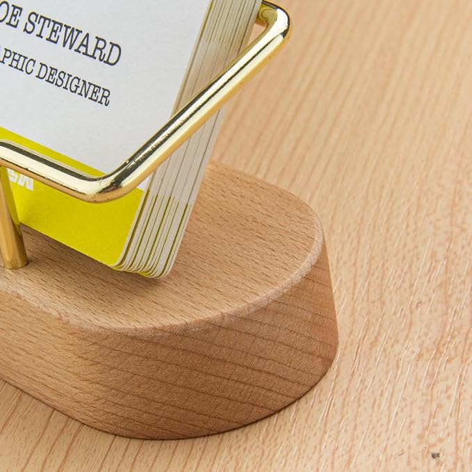 PARTSPOWER Wood Business Card Holder for Desk, Horizontal Wooden Business Name Card Display Stand, Desk Accessory Business Name Card Organizer (Beech Wood)