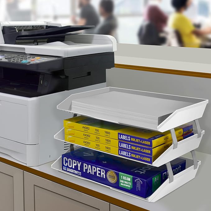 Acrimet Facility 3 Tier Letter Tray, Side Load, Letter Size/A4, Desktop File Organizer, Plastic (White Color)