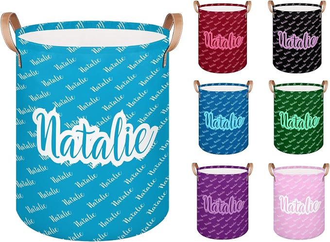 Personalized Laundry Basket, Custom Gift Laundry Hamper, Collapsible Nursery Waterproof Laundry Baskets, Dirty Clothes Toy Hamper with Handles Name Blue
