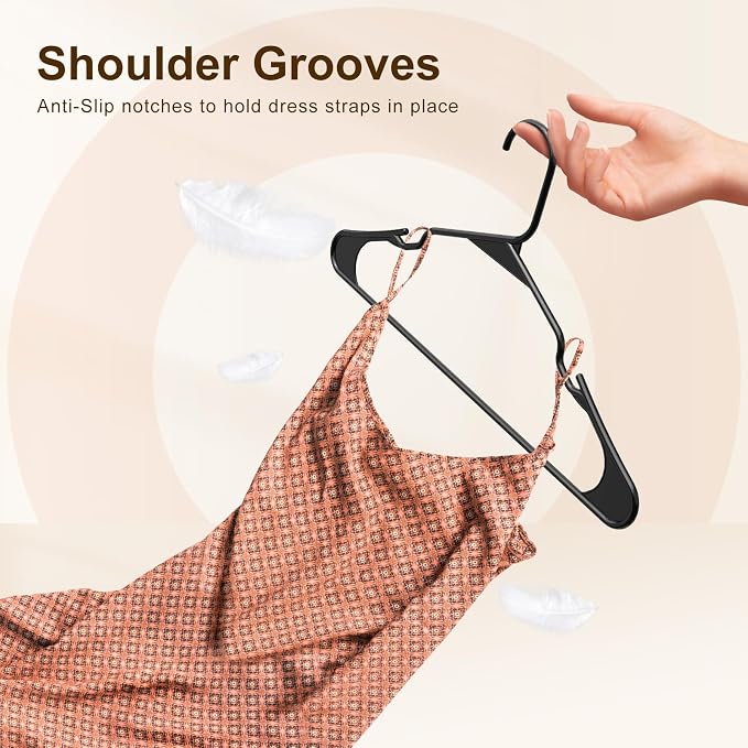 HOUSE DAY 200 Pack Plastic Clothes Hangers, Commercial Bulk Shipment for Business, Sturdy Durable Notched Hangers Ideal for Retail Dry Cleaners Warehouses, Save Cost & Warehouse Space - Black