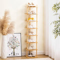 8-Tier Vertical Shoe Rack - Tall Narrow Shoe Rack Organizer for Small Spaces,Bamboo Shoen Shelf for Entryway,Closet,Corner,Doorway,Skinny Shoe Shelf Space Saving Shoe Storage (Natural, 8-Tier)