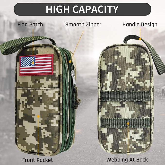Tactica Pencil Case for Boys,Large Boys Pencil Pouch with Zipper Compartments, Big Capacity Pen Box Pen Bag Organizer for School College Office Kids Teen Boy Men Adult