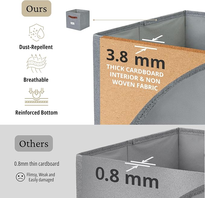 DECOMOMO Storage Bins, Storage Baskets for Shelves | 13" x 15" x 13" Storage Cube Bins with Labels for Organizing Shelves (Kallax, 4pcs, Texture Grey)