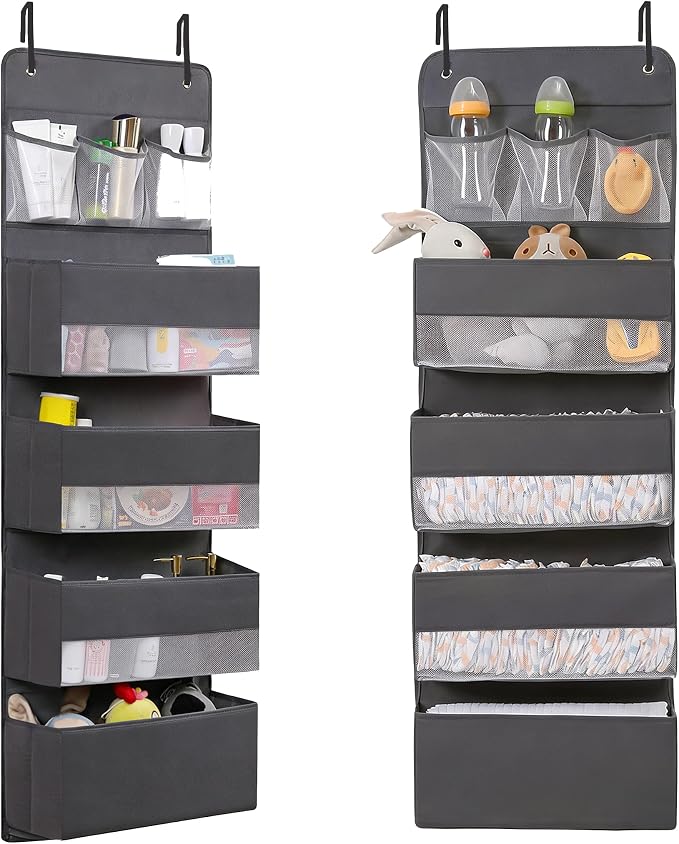 Jay-Chi Over Door Hanging Organizer Storage - 7 Large Pockets Closet Bathroom Organizer Perspective Window Wall Mount Rack for Clothes Sundries(Grey)