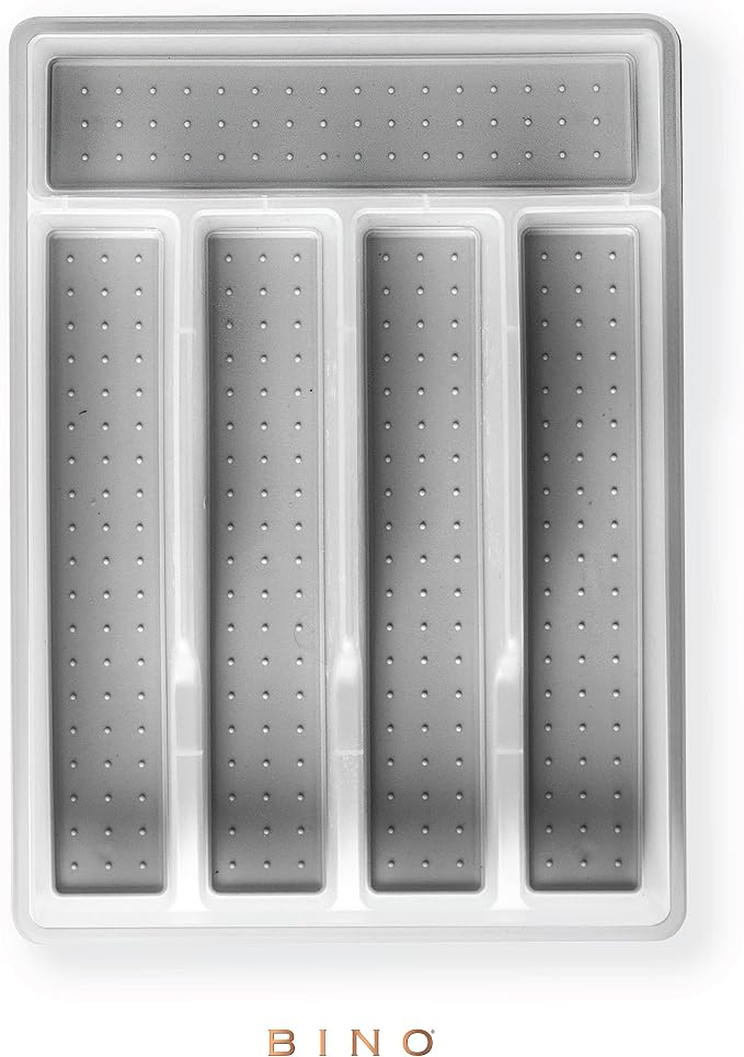 BINO | 5-Slot Silverware Organizer | Small Frosted Cutlery Tray | Silverware Storage for Drawer | BPA-Free Plastic Organizers with Soft-Grip Lining and Rounded Corners