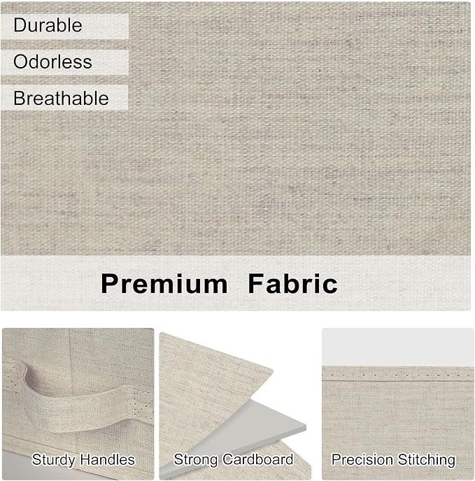 WUIKE, Closet Shelf Organizer, Purse Storage, 3-Pack, Large, Linen Beige | Trapezoid Organizing Bins, Fabric Storage Baskets with Handles, Foldable Storage Bins for Clothes and Blankets