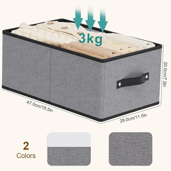 Fabric Closet Storage Boxes,18.5×11×7.9In,Gray Bins,4Pack | Storage Baskets with Handles,Collapsible Clothing Bins,Fabric Drawers,Closet Organizer for Shelves Wardrobe Bedroom