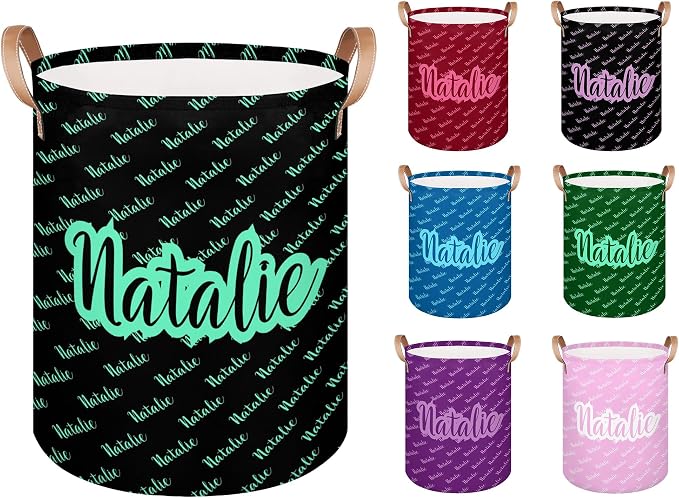 Personalized Laundry Basket, Custom Gift Laundry Hamper, Collapsible Nursery Waterproof Laundry Baskets, Dirty Clothes Toy Hamper with Handles Name Black Green