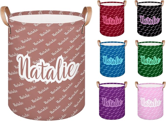 Personalized Laundry Basket, Custom Gift Laundry Hamper, Collapsible Nursery Waterproof Laundry Baskets, Dirty Clothes Toy Hamper with Handles Name Brown