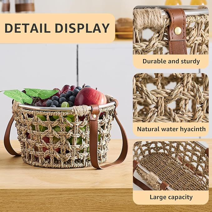Farmhouse Seagrass Egg Baskets - Handmade Wicker Egg Collecting Basket with Handle