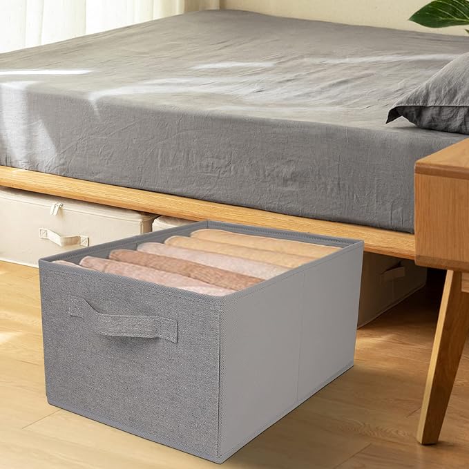 JAKAGO Fabric Storage Bins set of 4 Rectangle Storage Baskets with Handle Foldable Closet Organizer for Clothes Towel bedding Books Collapsible Clothing Container for Shelves Bedroom(Gray High)