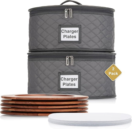 2 Pack China Storage Container for Big Dinner Plate - 13" W x 7" H - Includes 12 Felt Dividers. Stackable with Padded Interior - Great for Big Plates and Charger Plates