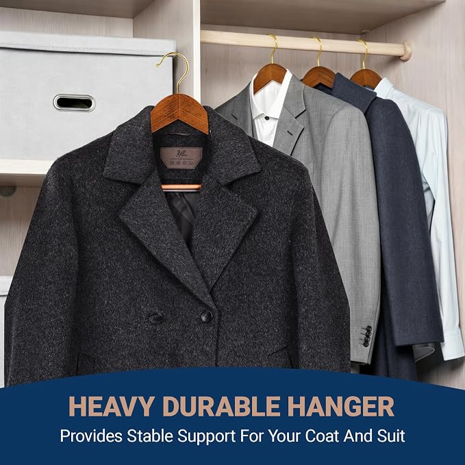 Amber Home 6 Pack Wide Shoulder Wooden Suit Hangers, Vintage | Antique Wood Coat Hangers with Non Slip Pants Bar, Clothes Hangers for Jackets, Sweaters, Pants & Heavy Clothes