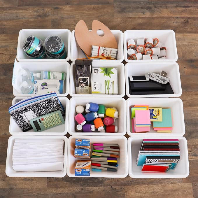 Humble Crew Small Plastic Storage Bins for Kids, Set of 12 Sturdy Toy Organizer Bins for Playroom, Nursery, Classroom & Bedroom Storage, White