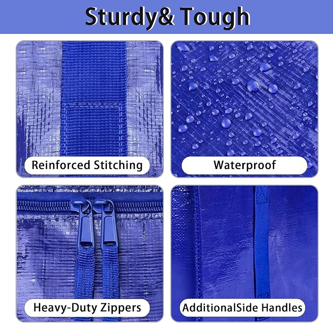 Oversized Moving Bags 6 Pack,Blue,Storage Bags with Lids,Heavy-Duty Moving Boxes with Zippers & Reinforced Handles, Storage Box for Space Saving,College Dorm,Traveling