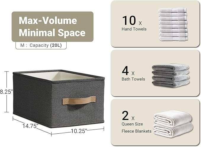 LayerSpace 3 Pack Fabric Storage Bins for Shelves | 14¾" L*10¼" W*8¼" H Closet Storage Bins | Collapsible Closet Organizers for Clothes | Linen Clothes Bins | Black