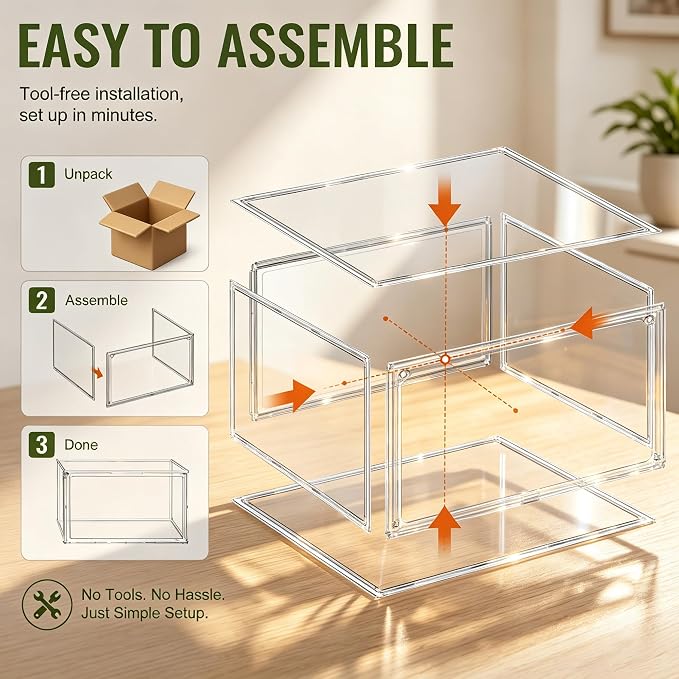 5 Pack Acrylic Shoe Boxes,Stackable Organizer for Everyday Footwear | Fits size 14 sneakers, casual shoes and athletic footwear. Clear acrylic design with magnetic door & dustproof storage