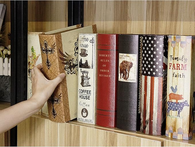 PACOLO Decorative Book Boxes, Faux Wood with Magnetic cover Storage for Hidden Jewelry, Money, and Cash (Afrikan animals)