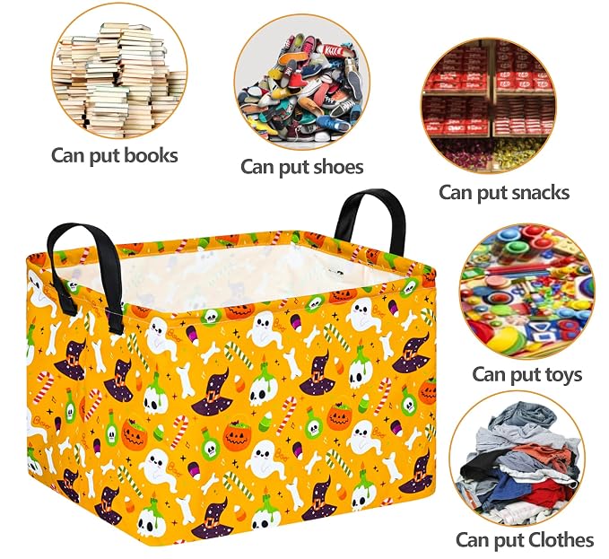 Halloween Empty Storage Basket with Handles Open Gifts&Candy Spooky Basket stuffers for Kids Baby Collapsible Women Organizer Bins Toys Boxes for Shelves Home Office