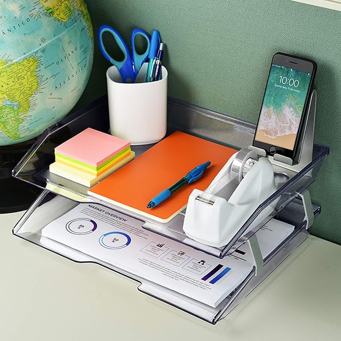 Acrimet Facility 2 Tier Letter Tray, Side Load, Letter Size/A4, Desktop File Organizer, Plastic (Clear Crystal Color)
