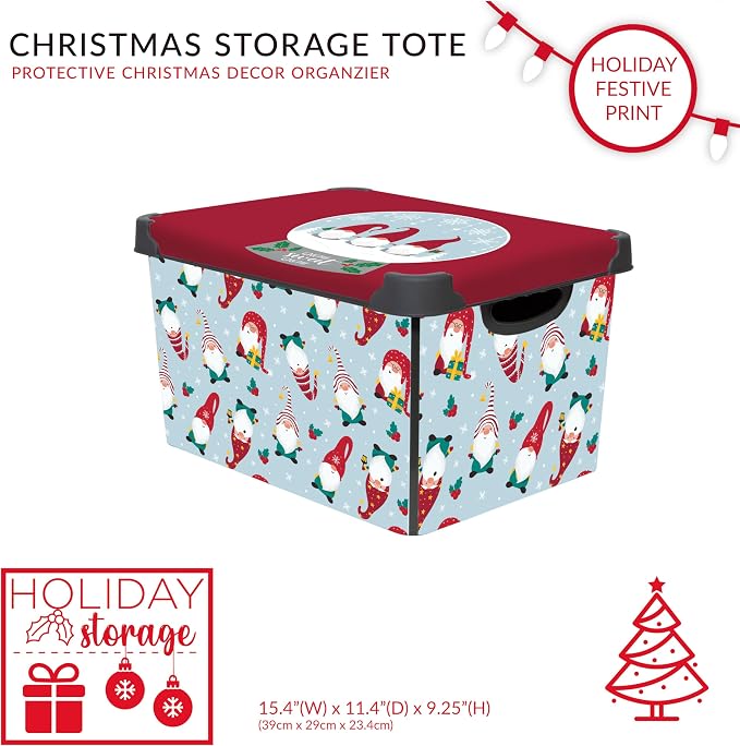 Simplify “Gnome Sweet Gnome" Design Storage Bin | Christmas Tote | Holiday Décor Decorations Organizer | Lidded | Stackable | White