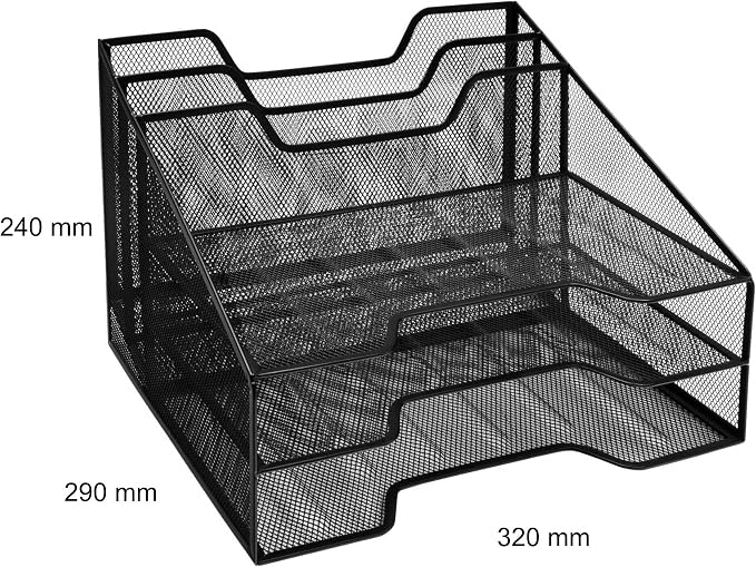 OSCO Black Wiremesh File Organiser | A4 File | Letter Tray | Desk Tray | Desktop Organiser | Paper Organiser | Desk File Organiser Rack| 5 Sections | No Assembly Required | 24 x 32 x 29 cm |