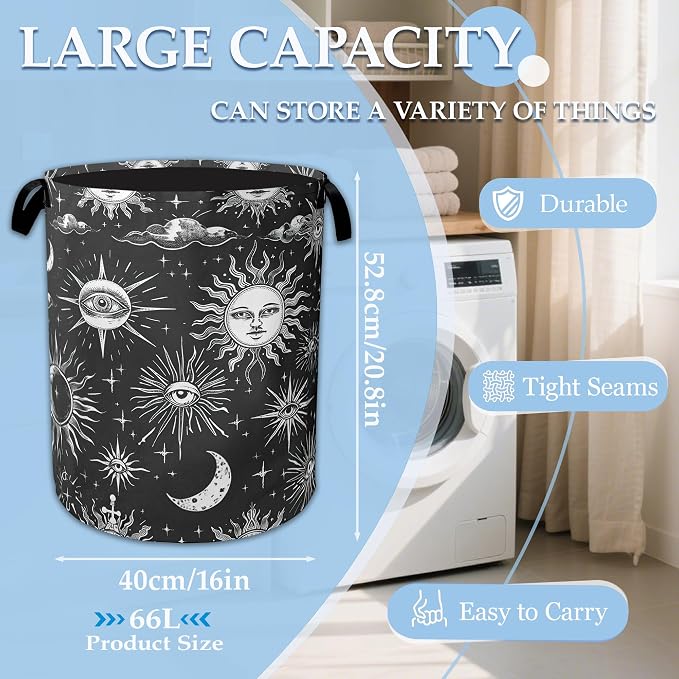 Sun Moon Laundry Basket Collapsible Laundry Hamper Oxford Storage Bin for Clothes Storage, Toy Organizer, Books and Sundries 16" X 20.8"