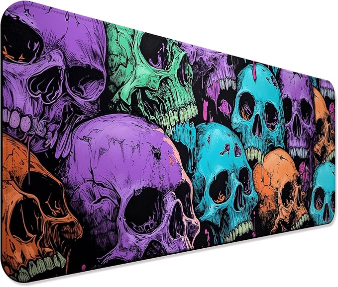 Scary Skull Gaming Desk Mat, Computer Keyboard Large Extended Cool Multi-Color Skull Mouse Pad for Office and Home, 31.5×11.8 Inches, XL