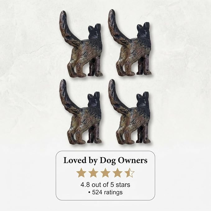 Lulu Decor, Cast Iron German Shepard Dog Tail Hooks (4 Dog Tail Hooks)