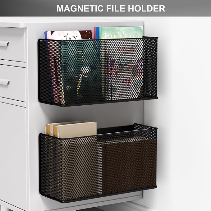 Magnetic Baskets Shelf Bins Organizer Holder Storage Rack Containers for Fridge, Whiteboard, Locker - Home Kitchen Laundry Office School ((1-Pack) Black/XL)
