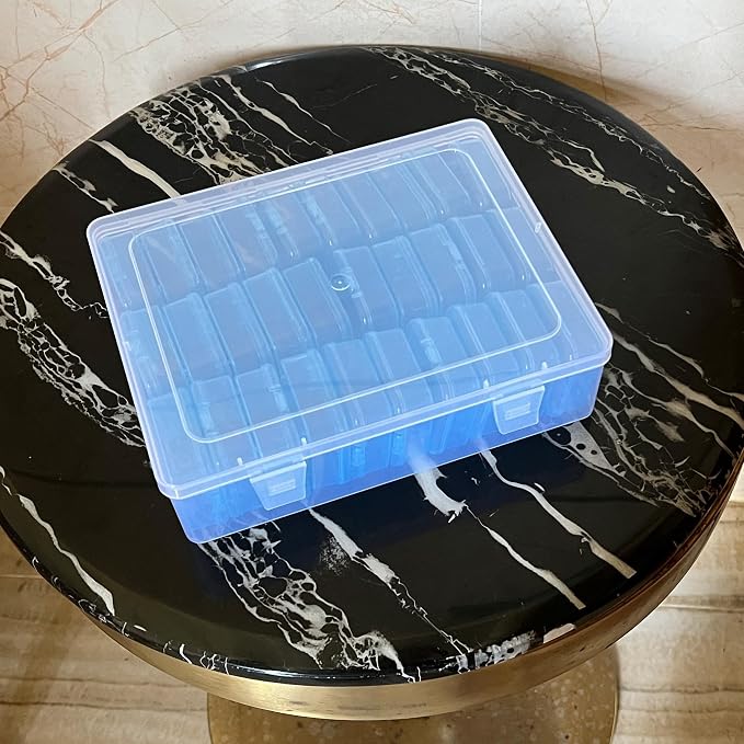 Bead Organizer Box-Blue Plastic Box 31 Pcs Storage Plastic Cases Mini Clear Bead Storage Containers Boxes with Hinged Lid and Rectangle Bracelet Making DIY Jewelry Craft Nail