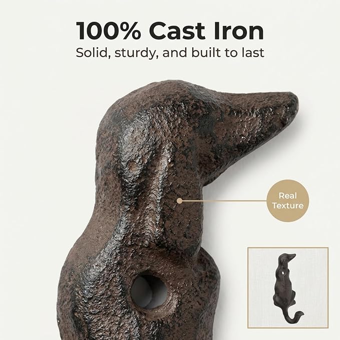 Lulu Decor, 4 Single Cast Iron Dog Tail Hooks, Loose (LB20P4)